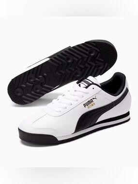 NEW PUMA Roma Basic White and Black Low-Top Sneakers Size 8 Lightweight Trainers